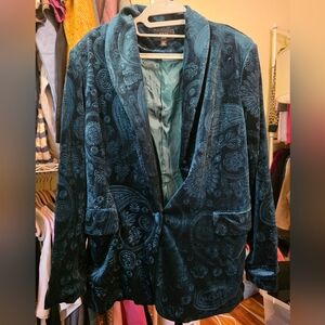 Vici Green Floral Paisley Velour Blazer